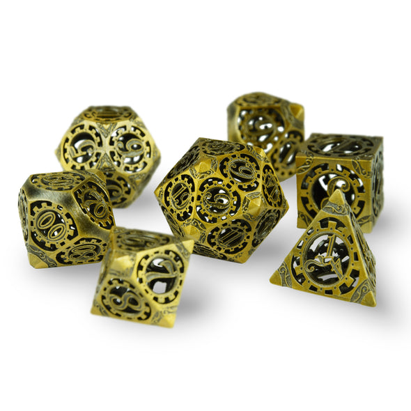 7 hollow RPG Metallwürfel in matter Gold Optik inkl. Box