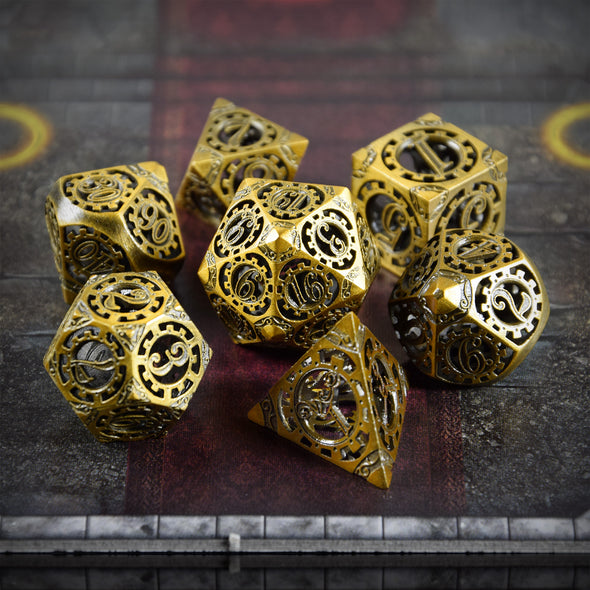 7 hollow RPG Metallwürfel in matter Gold Optik inkl. Box