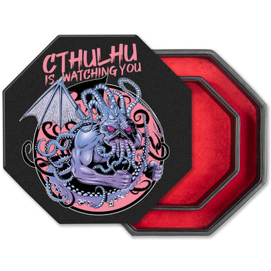 Würfelbrett mit Würfel-Ablage und Deckel - Design Cthulhu Lila