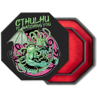 Würfelbrett mit Würfel-Ablage und Deckel - Design Cthulhu Grün