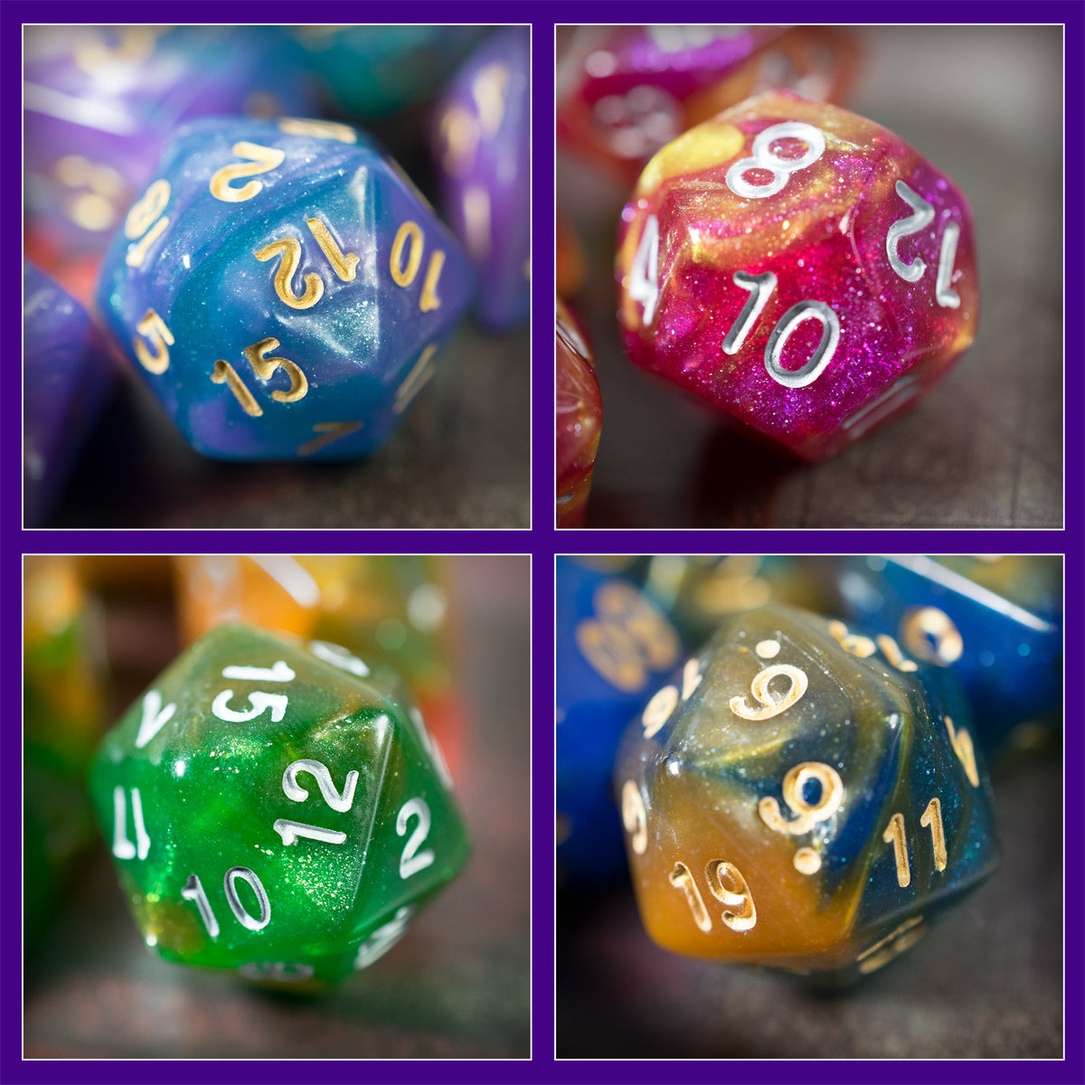7-teiliges Resin-Würfelset In Grün-lila – Inkl. Aufbewahrungsbox, Für Dungeons & Dragons & RPGs