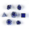 7 RPG Metallwürfel in Silber-Blau Steampunk Optik inkl. Box - DiceBuddy