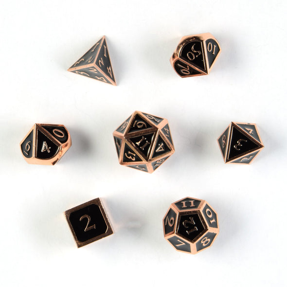 7 RPG Metallwürfel in Bronze-Schwarz Steampunk Optik inkl. Box - DiceBuddy